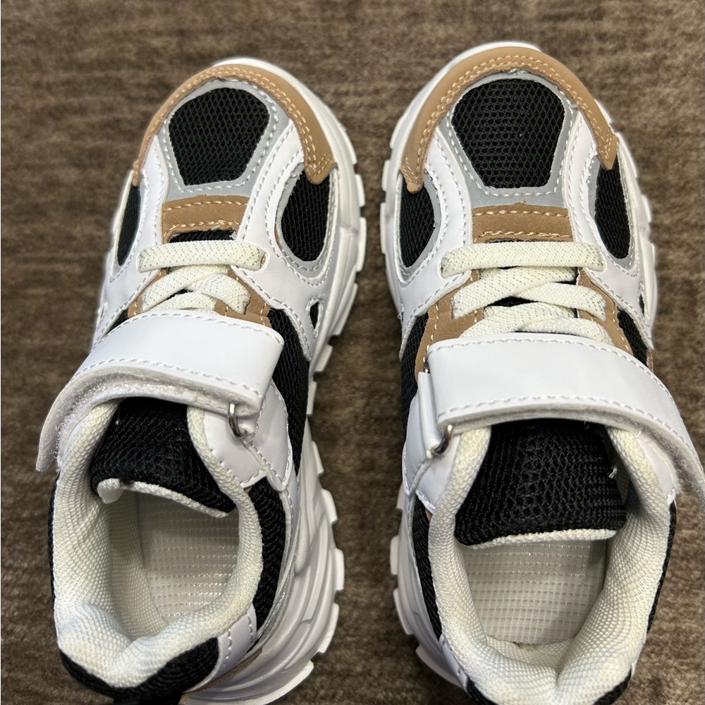 Stylish Kids' Sneakers in Black, White, and Tan